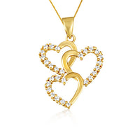 Gold Cubic Zirconia Triple Heart Pendant Necklace (Available in Yellow/Rose/White Gold)