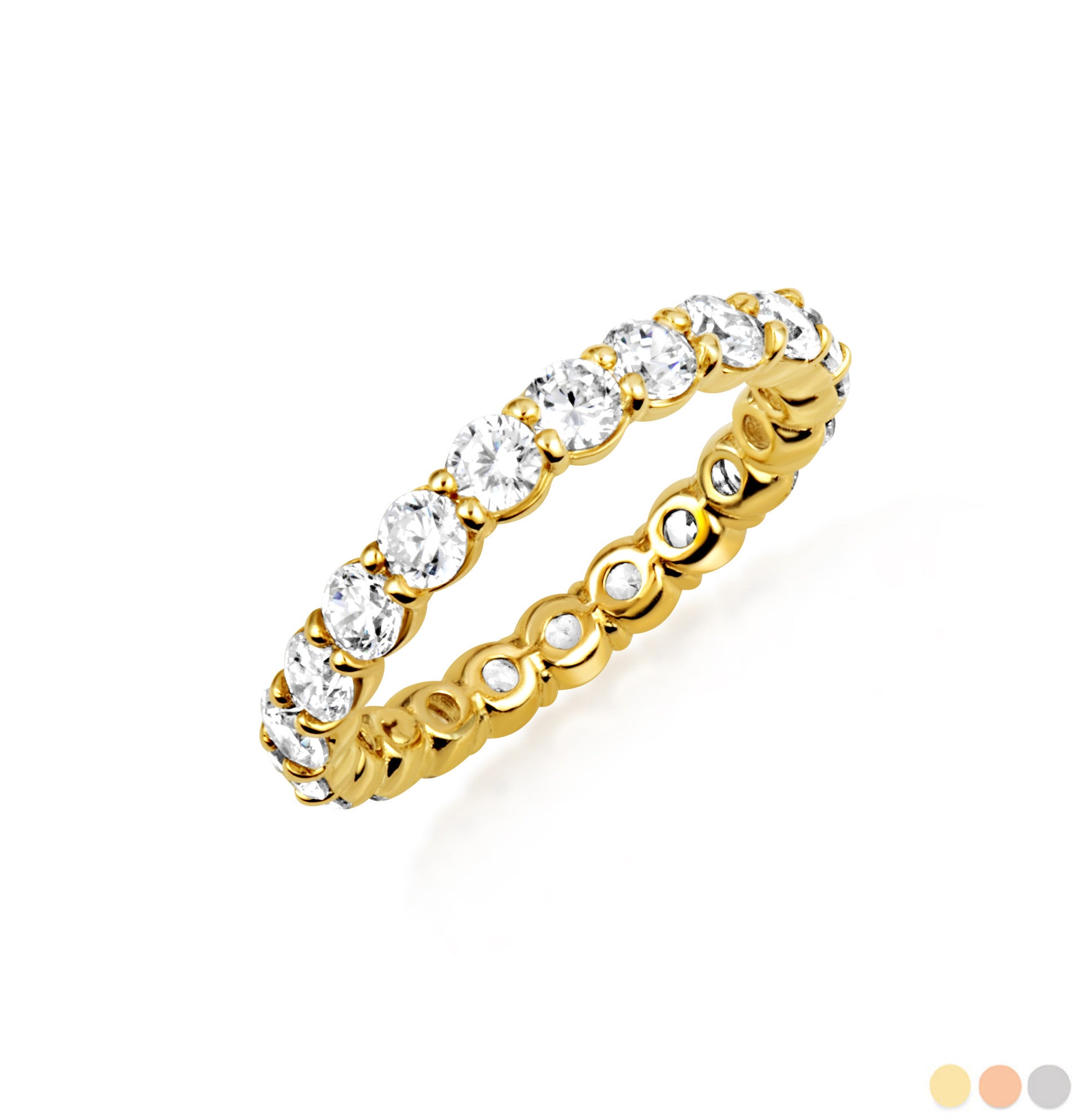 14K Gold 2.25cts Lab Grown Diamond Pave Set 3mm Wedding Band Ring (Available in Yellow/Rose/White Gold)