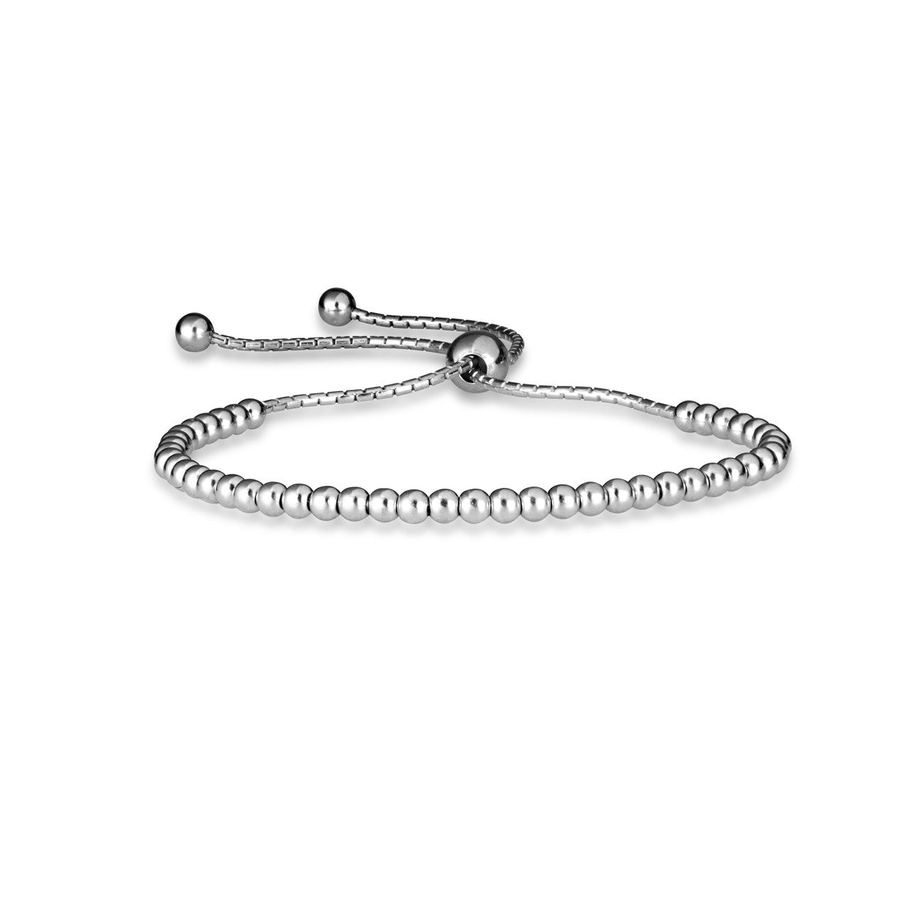 .925 Sterling Silver Adjustable Beaded Lariat Bracelet