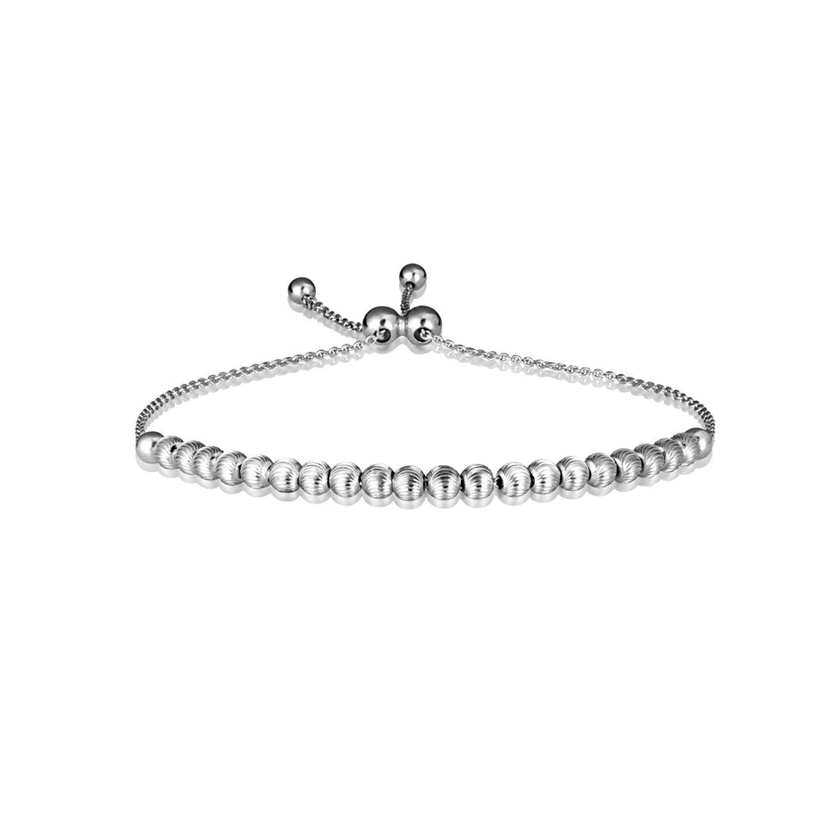.925 Sterling Silver Adjustable Diamond Cut Beaded Lariat Bracelet