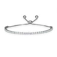 .925 Sterling Silver Adjustable CZ Studded Half Tennis Beaded Lariat Bracelet