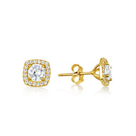 14K Gold Lab Grown 1ct Diamond Square Halo Solitaire Stud Earrings (Available in Yellow/Rose/White Gold)