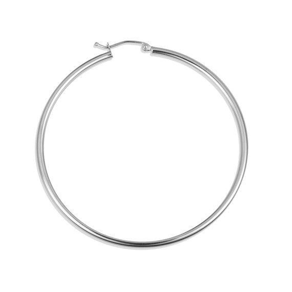 14K White Gold Thin Tube Hoop Earrings (Available in Small/Medium/Large/X-Large))