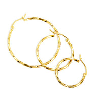 14K Yellow Gold Diamond Cut Twist Hoop Earrings (Available in Small/Medium/Large)