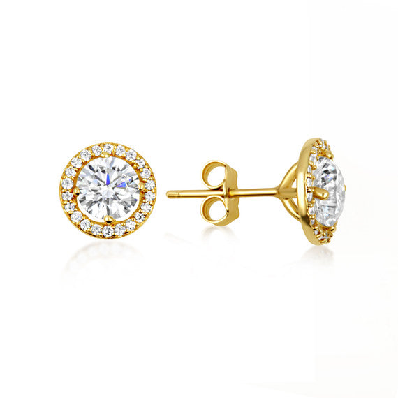14K Gold Lab Grown 2ct Diamond Halo Solitaire Stud Earrings (Available in Yellow/Rose/White Gold)