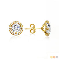 14K Gold Lab Grown 2ct Diamond Halo Solitaire Stud Earrings (Available in Yellow/Rose/White Gold)