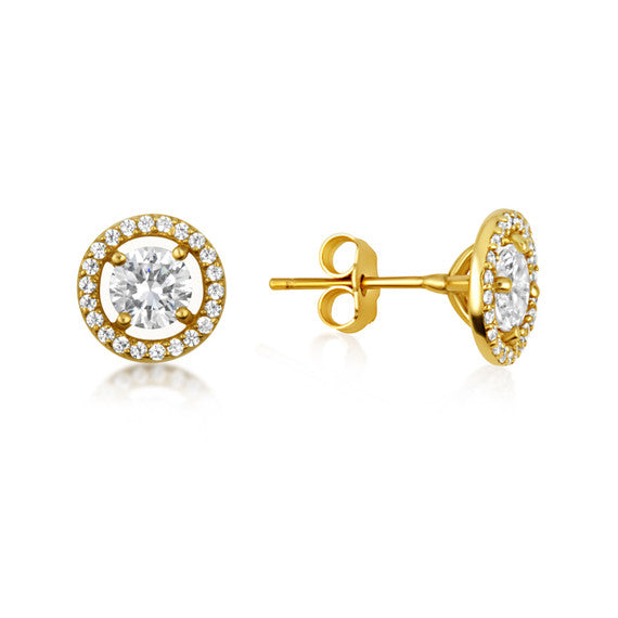 14K Gold Lab Grown 1ct Diamond Halo Solitaire Stud Earrings (Available in Yellow/Rose/White Gold)