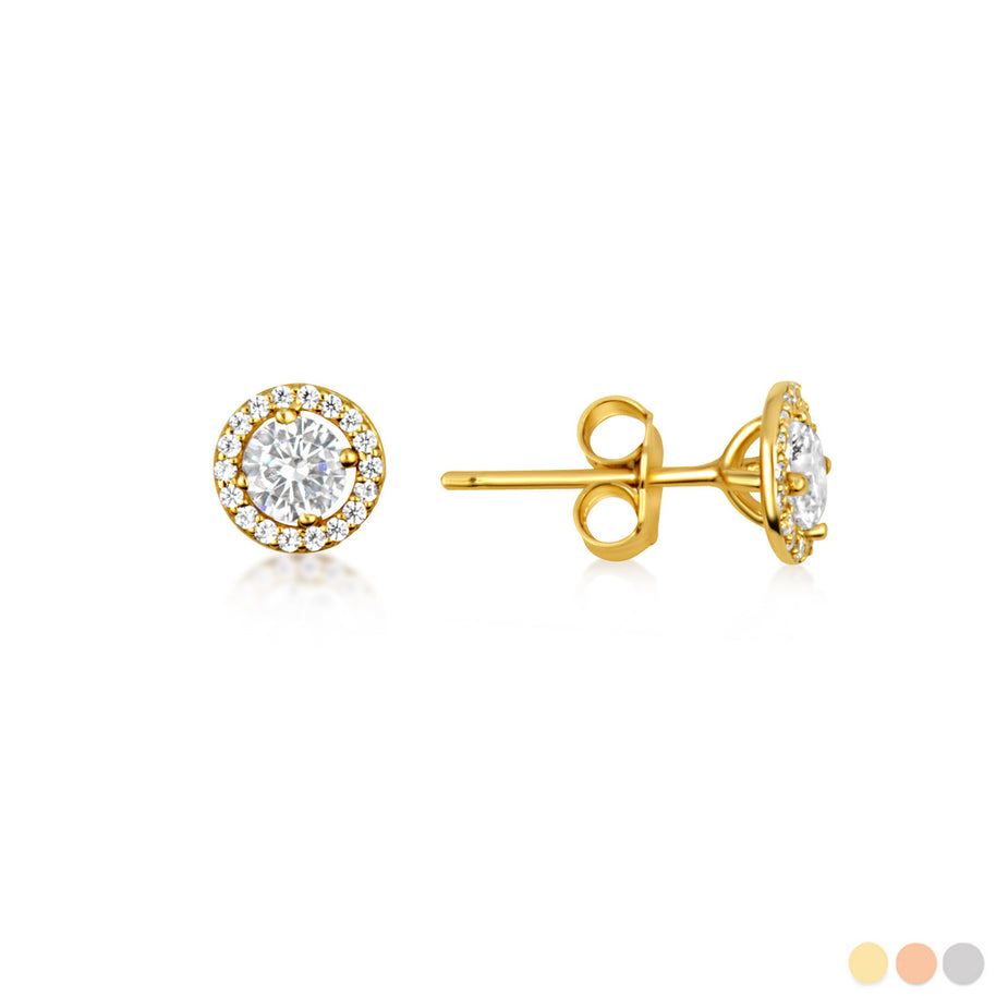 14K Gold Lab Grown .5ct Diamond Halo Solitaire Stud Earrings (Available in Yellow/Rose/White Gold)