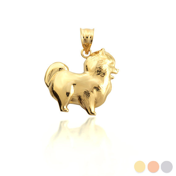 Gold Pomeranian PomChi Chihuahua Pet Dog Pendant Necklace (Available in Yellow/Rose/White Gold)