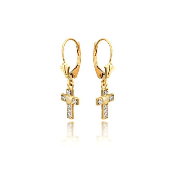 Gold Heart Cross Diamond Studded Love Earrings(Available in Yellow/Rose/White Gold)