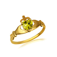 Gold Irish Celtic Claddagh Heart Birthstone Ring (Available in Yellow/White Gold)