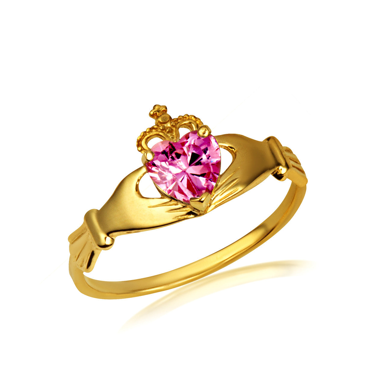 Gold Irish Celtic Claddagh Heart Birthstone Ring (Available in Yellow/White Gold)
