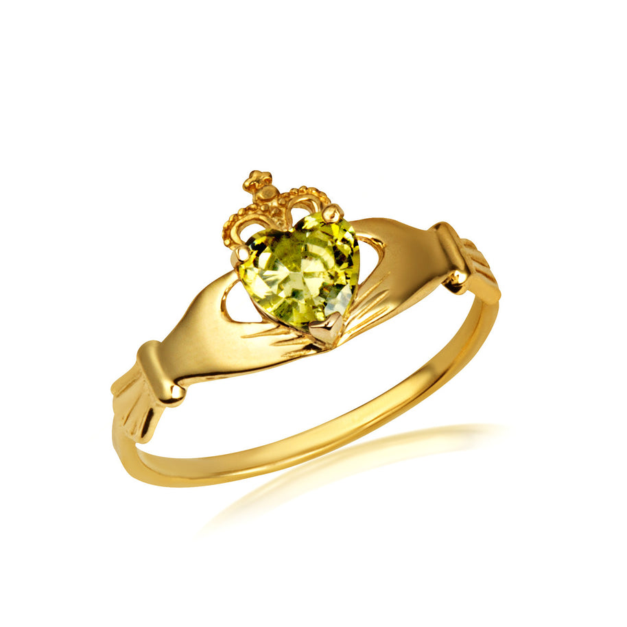 Gold Irish Celtic Claddagh Heart Birthstone Ring (Available in Yellow/White Gold)