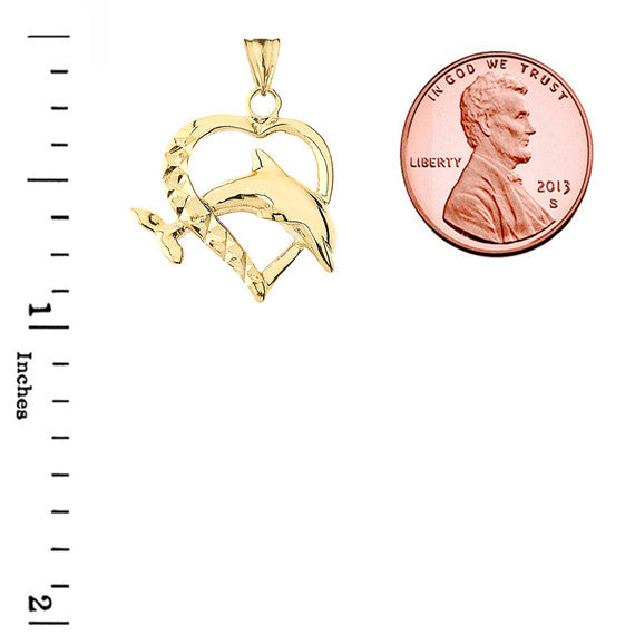 Heart Dolphin Love Pendant Necklace in Gold (Yellow/Rose/White)