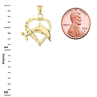 Heart Dolphin Love Pendant Necklace in Gold (Yellow/Rose/White)