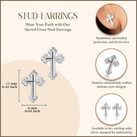 .925 Sterling Silver Textured Sacred Cross Stud Earrings