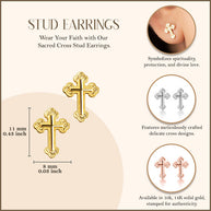 Gold Textured Sacred Cross Stud Earrings