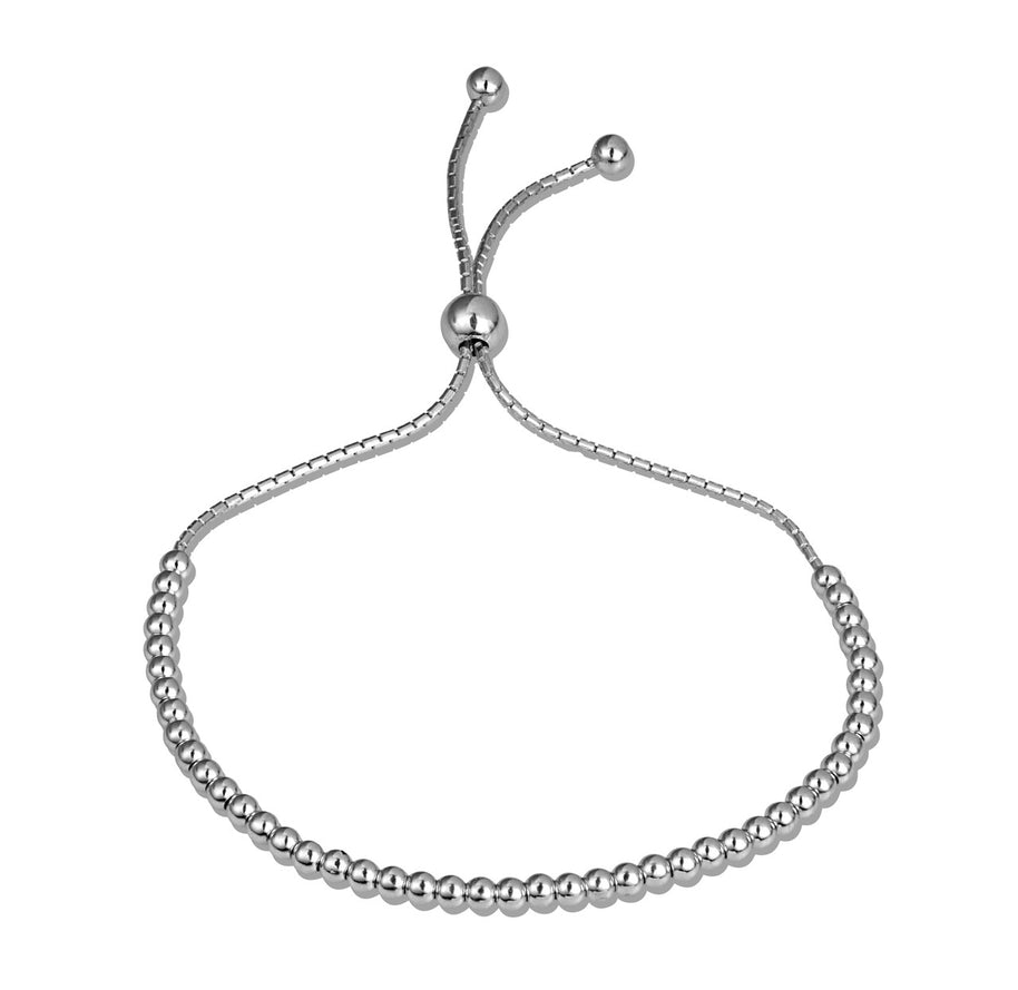 .925 Sterling Silver Adjustable Beaded Lariat Bracelet
