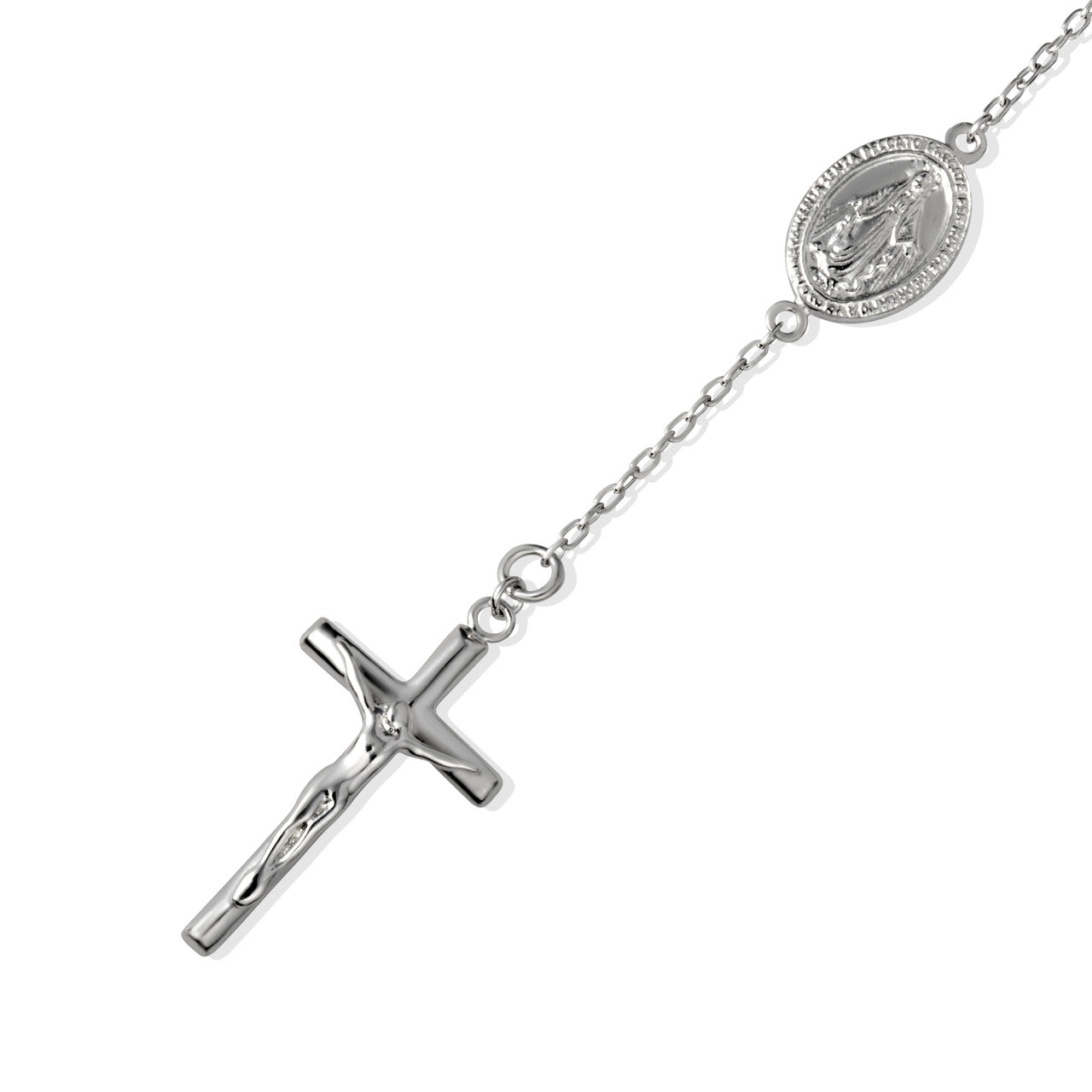 .925 Sterling Silver Beaded Jesus Christ Cross Crucifix Mother Mary Medallion Rosary Bracelet