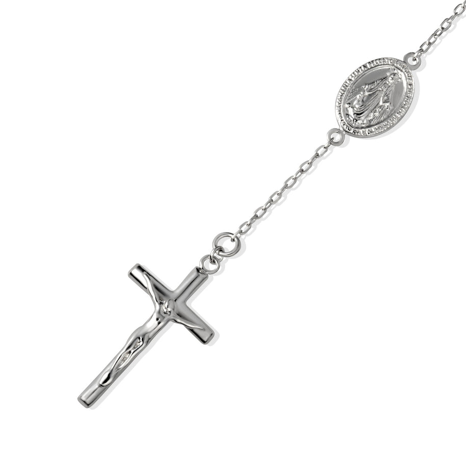 .925 Sterling Silver Beaded Jesus Christ Cross Crucifix Mother Mary Medallion Rosary Bracelet