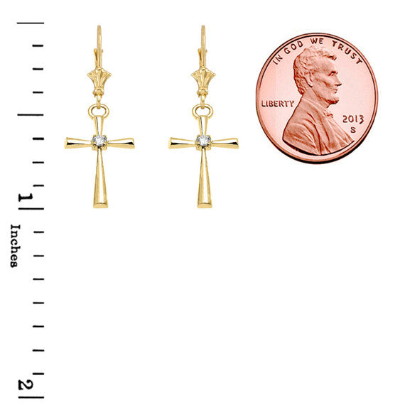 Solitaire Diamond Cross Leverback Earring(Available In Yellow/Rose/White Gold)