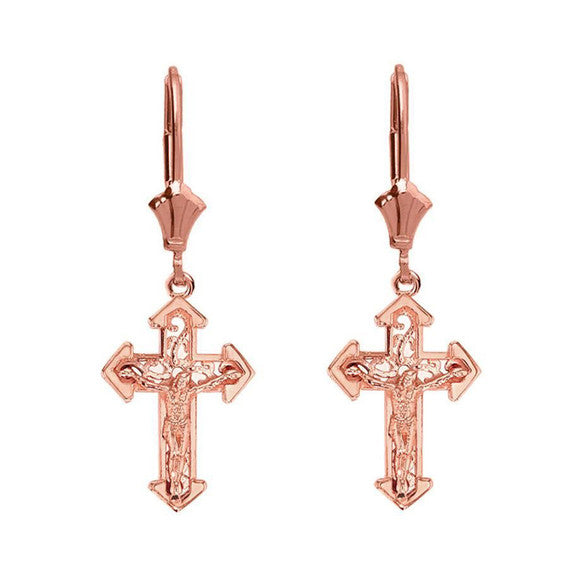 14K Dainty Fitchee Cross Earrings(Available in Yellow/Rose/White Gold)