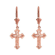 14K Dainty Fitchee Cross Earrings(Available in Yellow/Rose/White Gold)