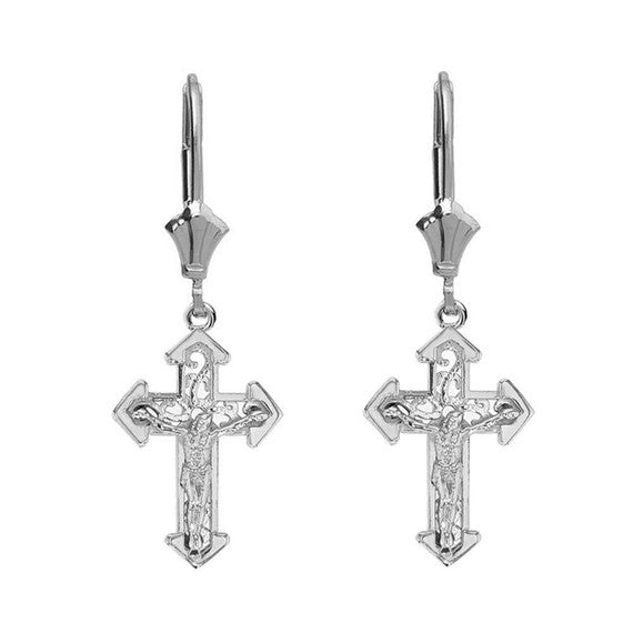 14K Dainty Fitchee Cross Earrings(Available in Yellow/Rose/White Gold)