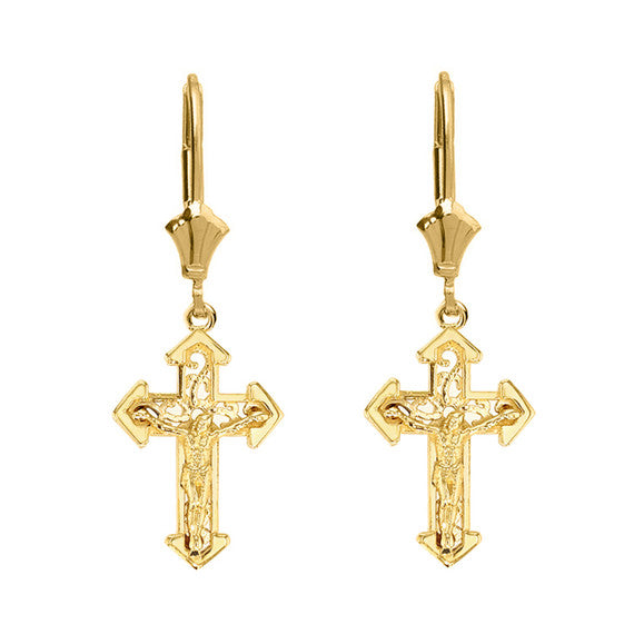 14K Dainty Fitchee Cross Earrings(Available in Yellow/Rose/White Gold)