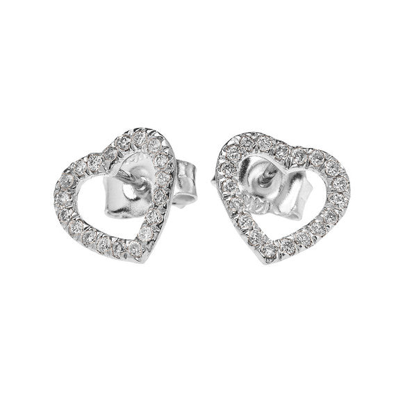14K Gold Diamond Heart Stud Earrings (Available in Yellow/White Gold)
