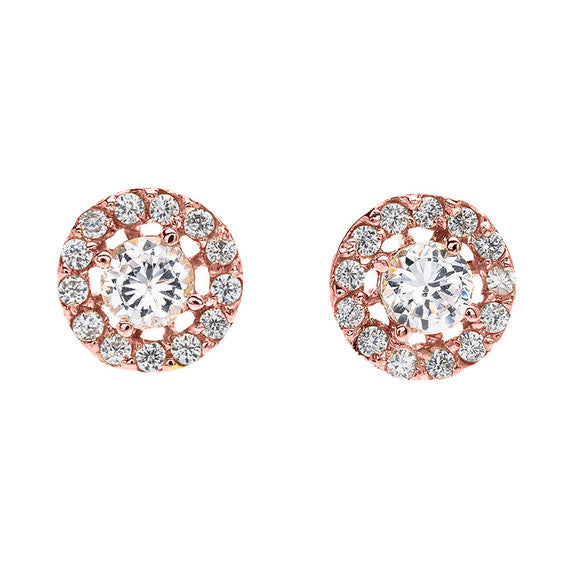 14K Gold Halo Diamond Stud Earrings (Available in Yellow/Rose/White)