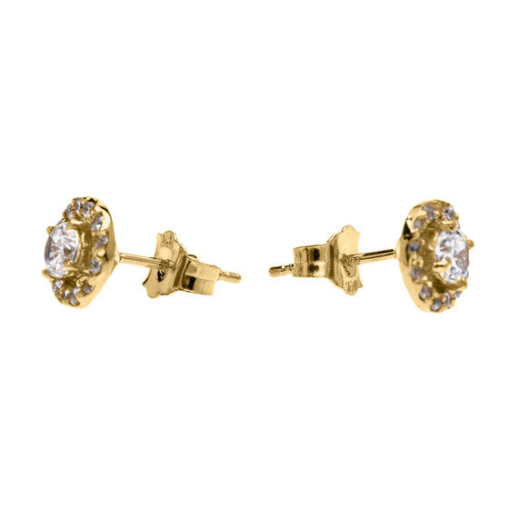 14K Gold Halo Diamond Stud Earrings (Available in Yellow/Rose/White)
