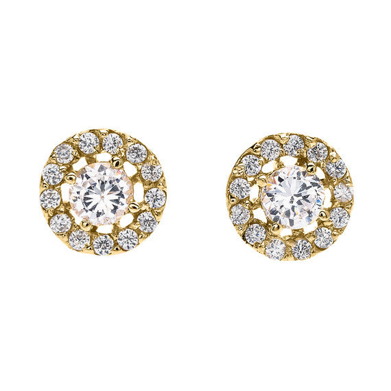 14K Gold Halo Diamond Stud Earrings (Available in Yellow/Rose/White)