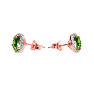 Halo Stud Earrings in Two Tone Rose Gold with Solitaire Peridot and Diamonds