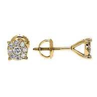 Gold 1/2 (0.5) Carat 14K Halo Diamond Cluster Stud Earrings (Medium)(Available In Yellow/Rose/White Gold)
