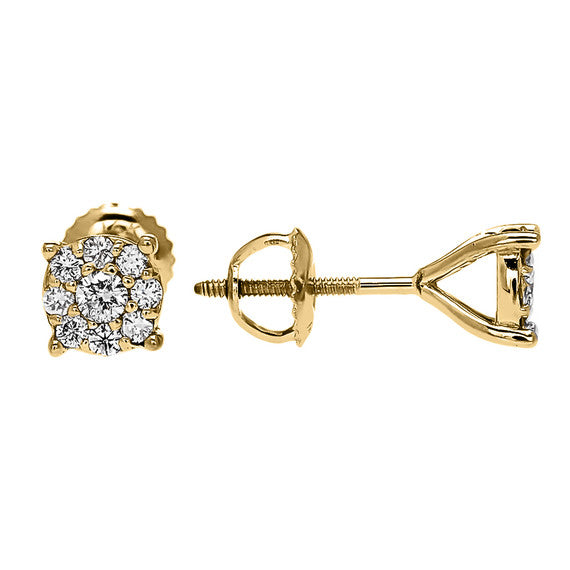 Gold 1/2 (0.5) Carat 14K Halo Diamond Cluster Stud Earrings (Medium)(Available In Yellow/Rose/White Gold)