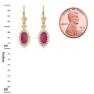 14K Diamond And Ruby Yellow Gold Dangling Earrings