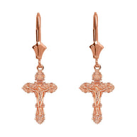 14K Dainty Floral Crucifix Earrings(Available in Yellow/Rose/White Gold)