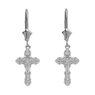 14K Dainty Floral Crucifix Earrings(Available in Yellow/Rose/White Gold)