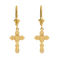 14K Dainty Floral Crucifix Earrings(Available in Yellow/Rose/White Gold)