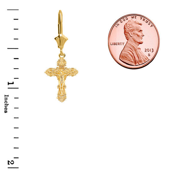 14K Dainty Floral Crucifix Earrings(Available in Yellow/Rose/White Gold)