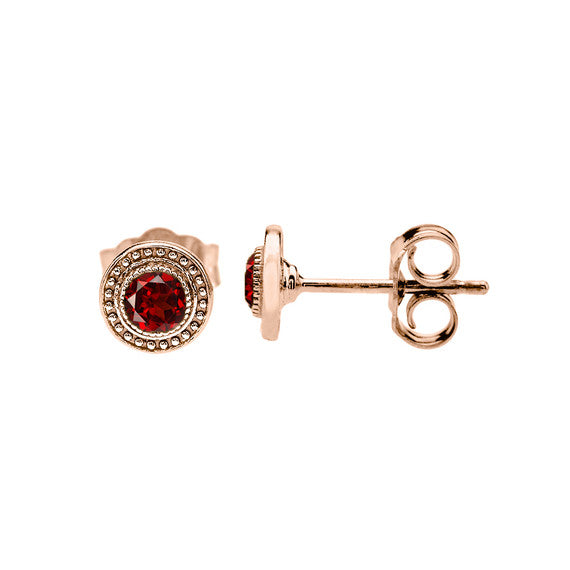 Rose Gold Garnet Stud Earrings