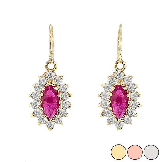 Genuine Ruby Marquise-Shaped Fancy Dangle Earrings in Gold (Yellow/Rose/White)