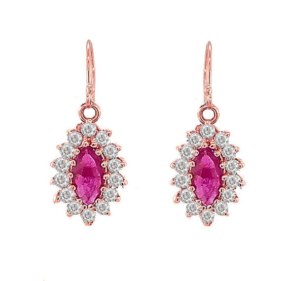 Genuine Ruby Marquise-Shaped Fancy Dangle Earrings in Gold (Yellow/Rose/White)