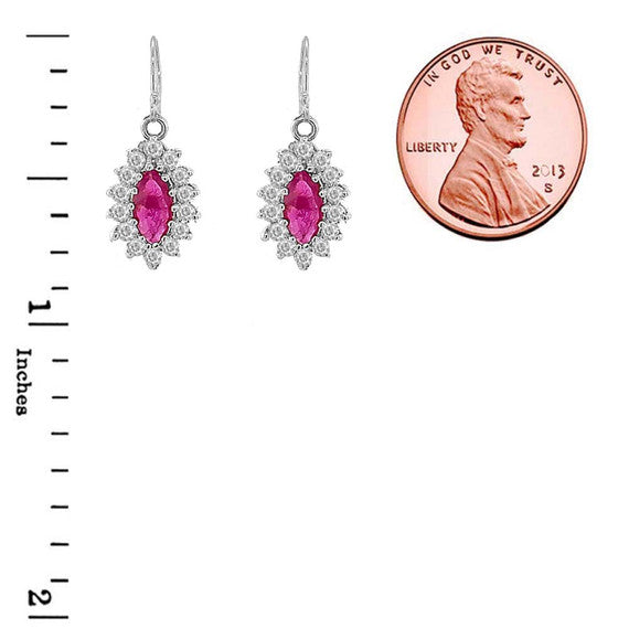 Genuine Ruby Marquise-Shaped Fancy Dangle Earrings in Sterling Silver