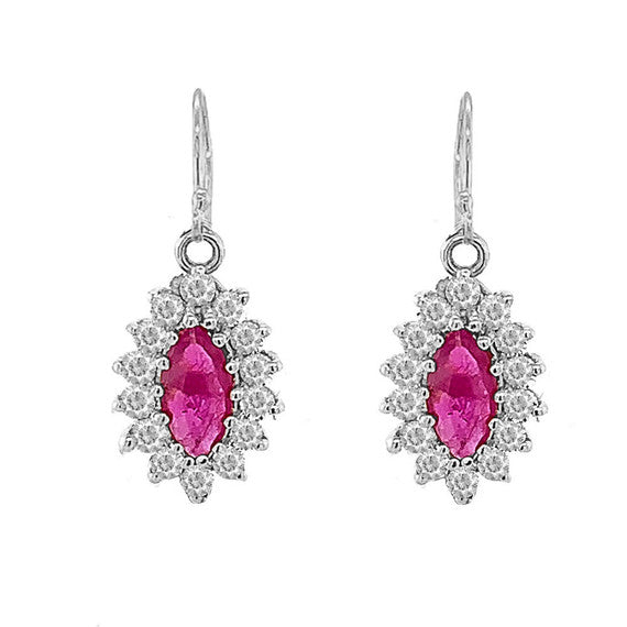 Genuine Ruby Marquise-Shaped Fancy Dangle Earrings in Gold (Yellow/Rose/White)