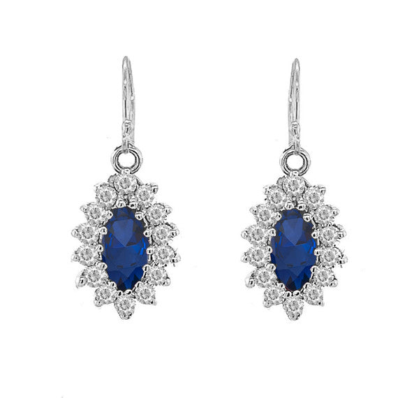Genuine Sapphire Marquise-Shaped Fancy Dangle Earrings in Sterling Silver