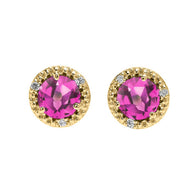 Gold Personalized Lab Created Birthstone Diamond Halo Stud Earrings (Available in Yellow/Rose/White Gold)