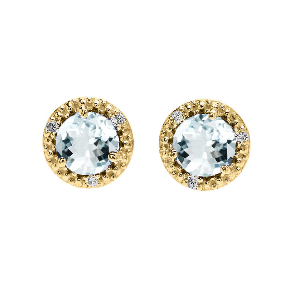 Gold Personalized Genuine Gemstone Diamond Halo Stud Earrings (Available in Yellow/Rose/White Gold)