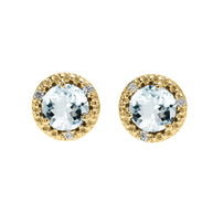 Gold Personalized Genuine Gemstone Diamond Halo Stud Earrings (Available in Yellow/Rose/White Gold)
